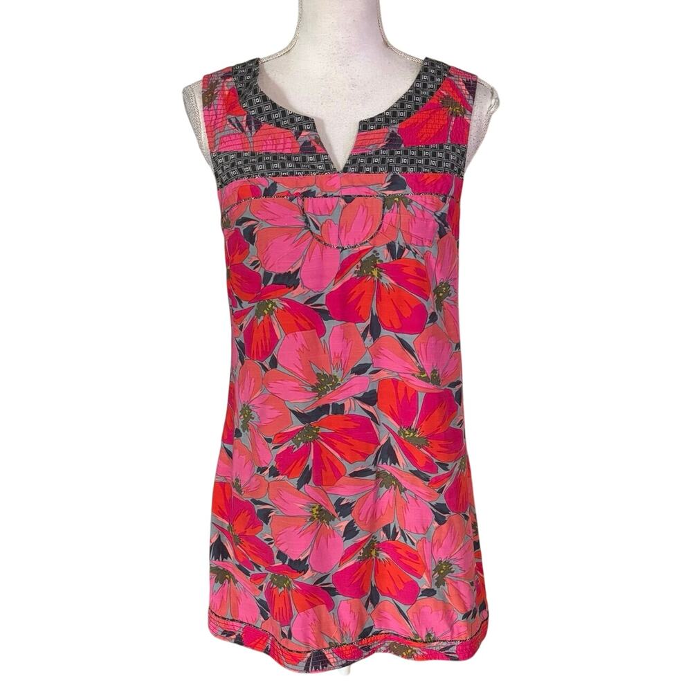 Free People Size 4 Tank Mini Sun Dress Pink Tropical Floral Print
